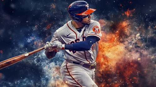 Dynamic baseball batter rendered in dramatic digital painting