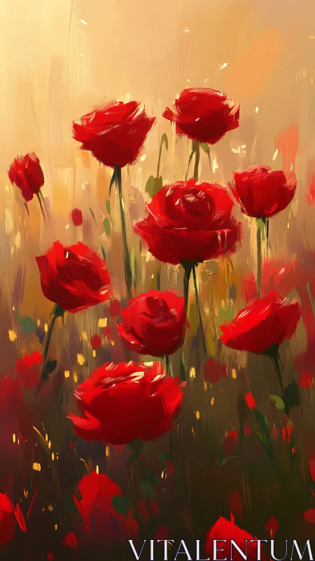 Red Roses Rendered in Vibrant Digital Painting with Warm Atmospheric Background