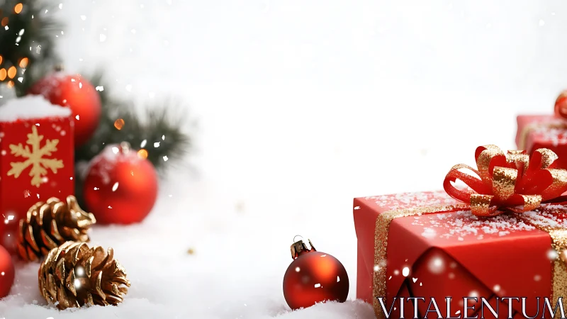 Snowy red Christmas gifts glow with cozy holiday charm