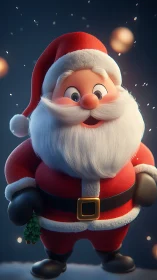 Round-cheeked Santa beams softly beneath drifting snowglow