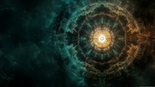 Celestial energy core radiates through a cosmic mandala.