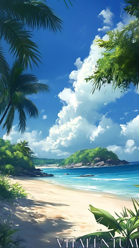 Tropical Reverie: Where Palm Dreams Meet Turquoise Shores.