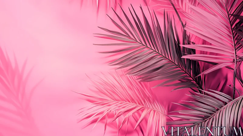 Monochrome pink palm fronds create bold graphic botanical field