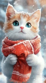 Winter Cat in Red Scarf.