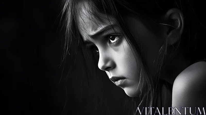 Monochrome child portrait with intense sidelight and grain.