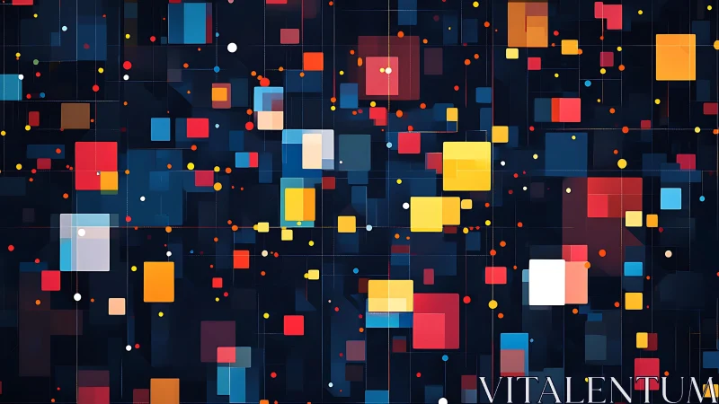 Colorful geometric abstract digital art with vibrant squares and dots.