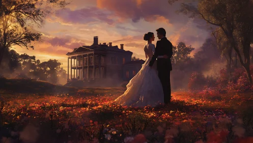 Bride and Groom at Sunset Manor