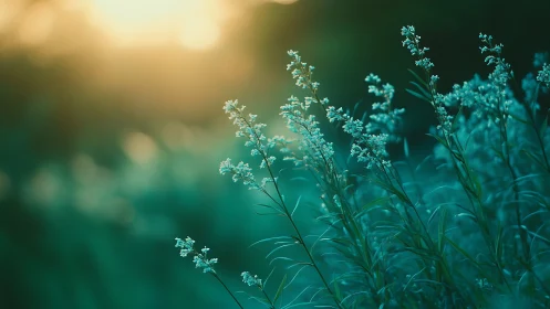 Backlit meadow inflorescences under shallow-depth optical focus.