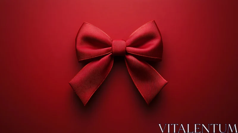 Crimson ribbon bow resting softly on a deep red backdrop.