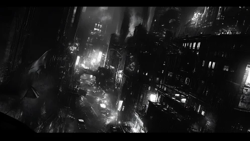 Midnight rain over a neon-soaked futuristic city street.