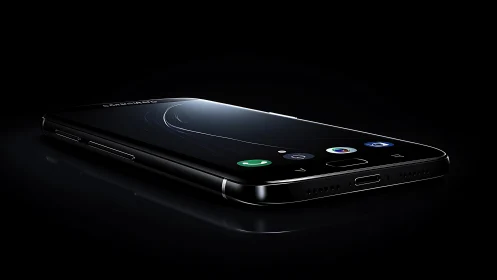 Samsung mobile device rendered in black against dark background.