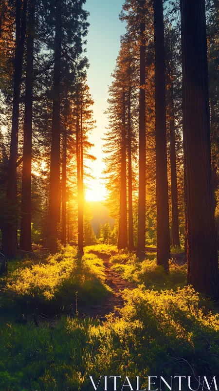 Golden Cathedral: Sunlight Pierces Ancient Forest Sentinels