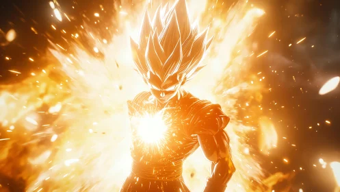 Fiery anime warrior channels explosive golden core power.