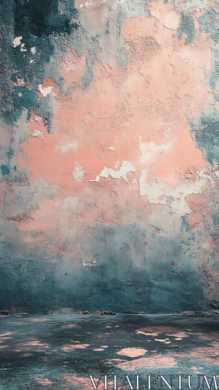 Textured pastel concrete backdrop with distressed patina finish.