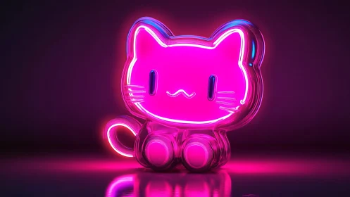 Neon glass cat figurine under magenta spectral backlighting.