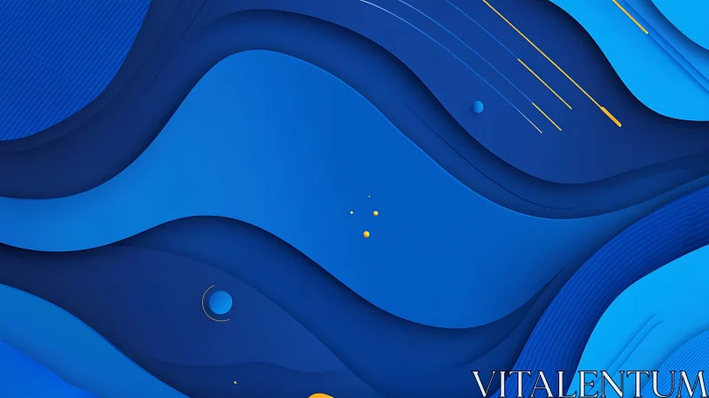 Electric blue paper waves with golden sparks in motion.