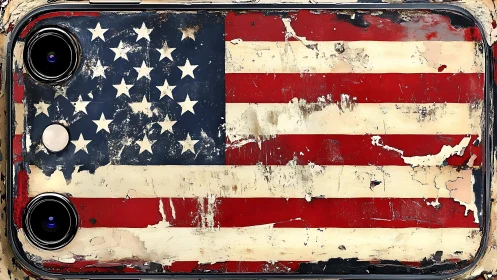 Weathered USA flag painted over worn smartphone back panel