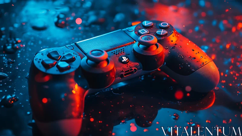 Gaming Controller in Neon Light: Blue-Red Digital Ambiance.
