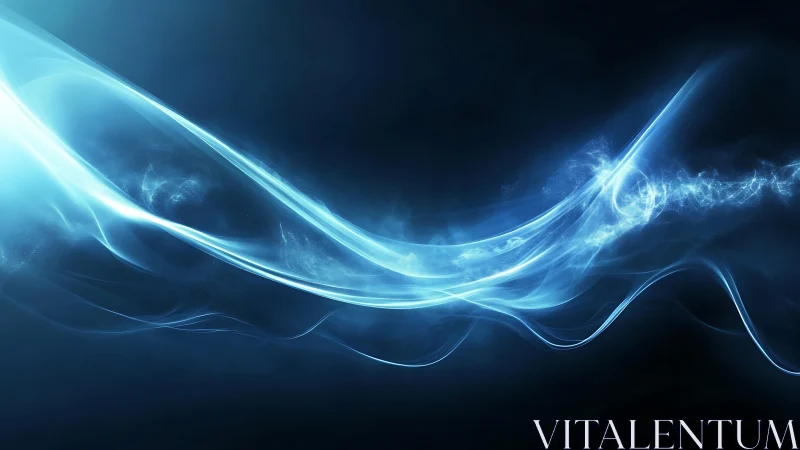 Luminous blue energy wave arcs through a dark void space.