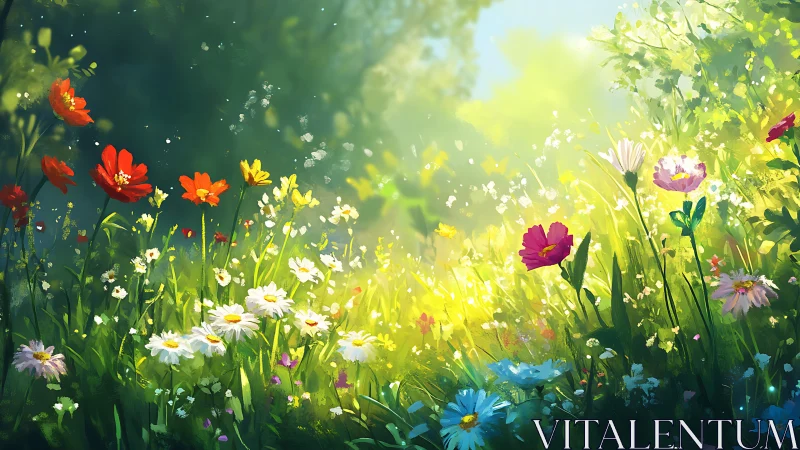 Wildflower Meadow Bathed in Golden Sunlight.