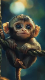 High-detail baby monkey render with glossy eyes and soft bokeh