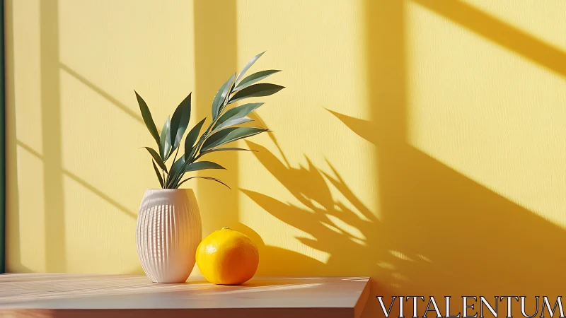 Sunny still life pairs vase and citrus in warm minimal light