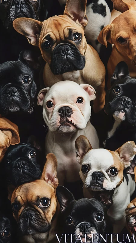 Clustered French bulldog portraits form tight frontal grid