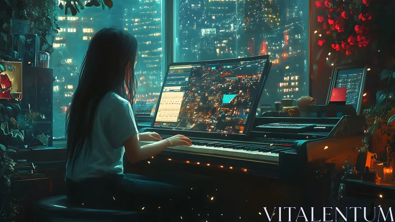 Night city composer programs luminous digital symphony.