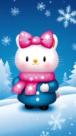 Cartoon winter cat character rendered with soft gradient shading