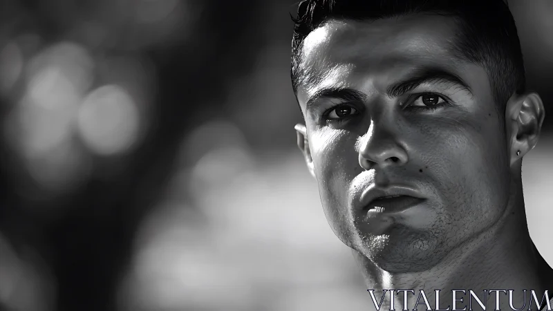 Steel-gazed portrait in cinematic black and white glow.