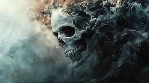 Stormborn skull drifting through smoky twilight veil.