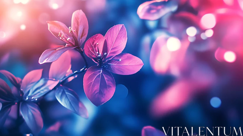 Pink blossoms glow with ethereal light amid dreamy bokeh.
