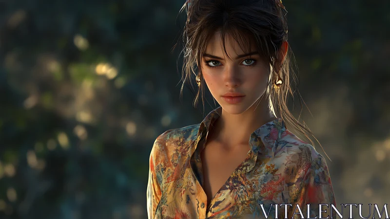 High-fidelity 3D portrait of woman in dusk environmental lighting.