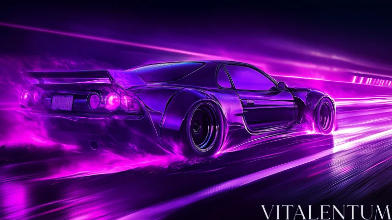 Neon street racer glides through glowing purple night lights