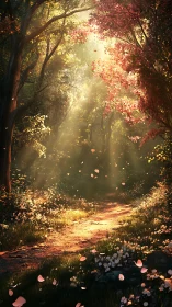 Enchanted Forest Path in Golden Light.