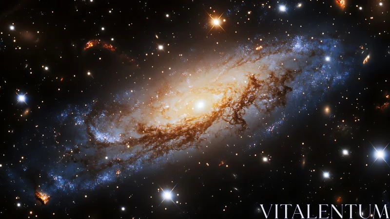 Edge-on spiral galaxy rendered in high-contrast cosmic detail