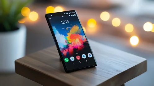 High-resolution smartphone display rendering vibrant watercolor aesthetic with bokeh lighting