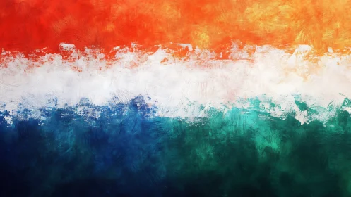 Brushstroked tricolor horizon glowing with quiet energy.