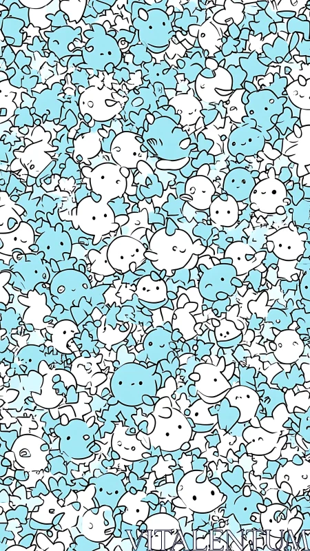 Dense pattern of blue and white cartoon animal outlines.