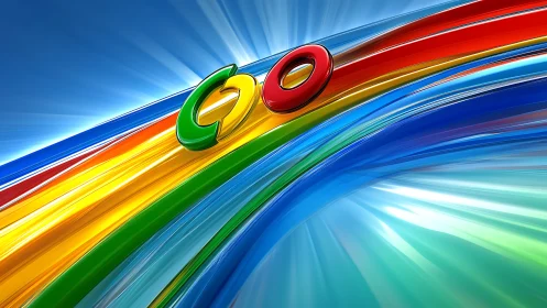 Chromatic 3D GO lettering arcs across radiant light field