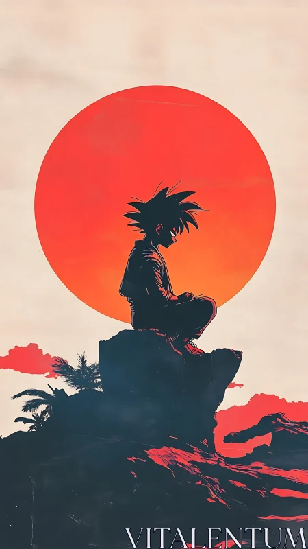 Quiet sunset hero resting on a rocky cliffside horizon.