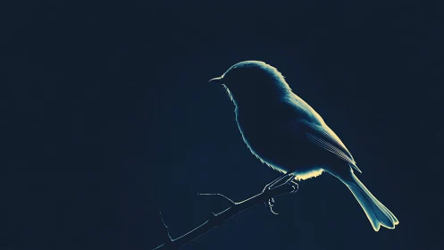 Silhouette of a Songbird on a Branch in Minimalist Artistic Style.