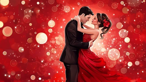 A Couple's Romantic Embrace Shines in Celebration