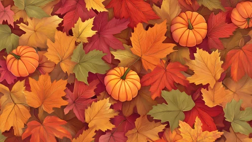 Digital rendering shows pumpkins arranged among autumn leaves