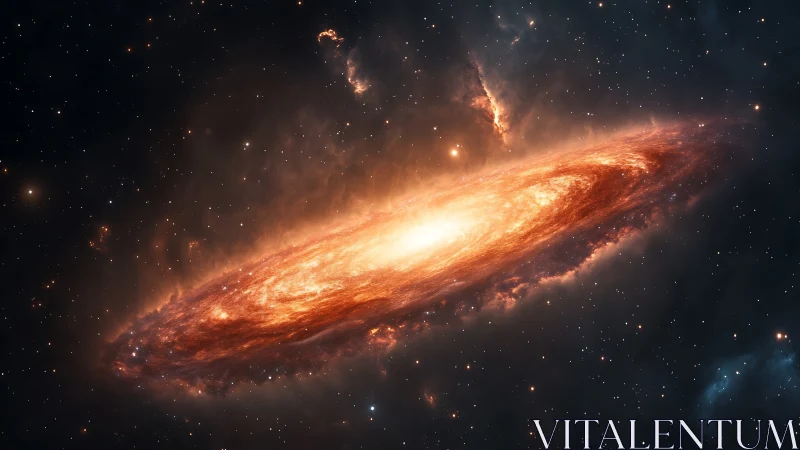 Luminous spiral galaxy glows warmly in a peaceful star field