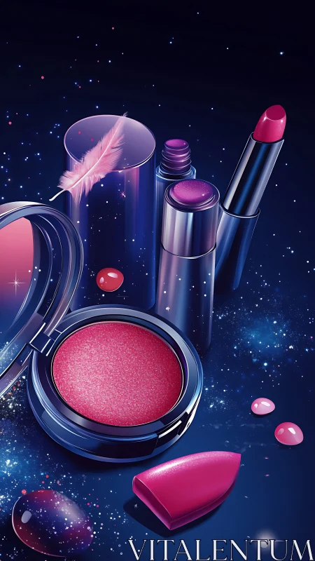 Cosmic pink makeup glows against a dreamy galaxy backdrop.