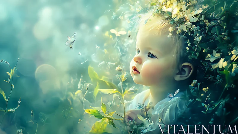 Child Discovers Butterfly Magic Within Blooming Garden Dreams