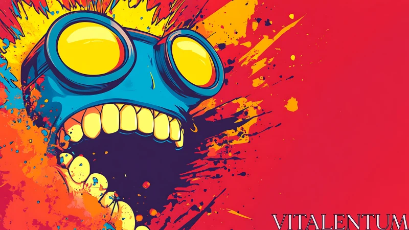 Explosive cartoon face bursts with wild neon energy and joy