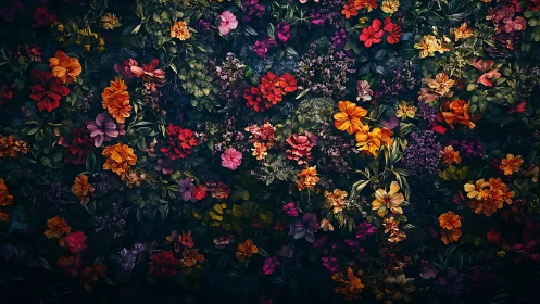 Nocturnal Garden Symphony: Radiant Blooms Dance Across Twilight.