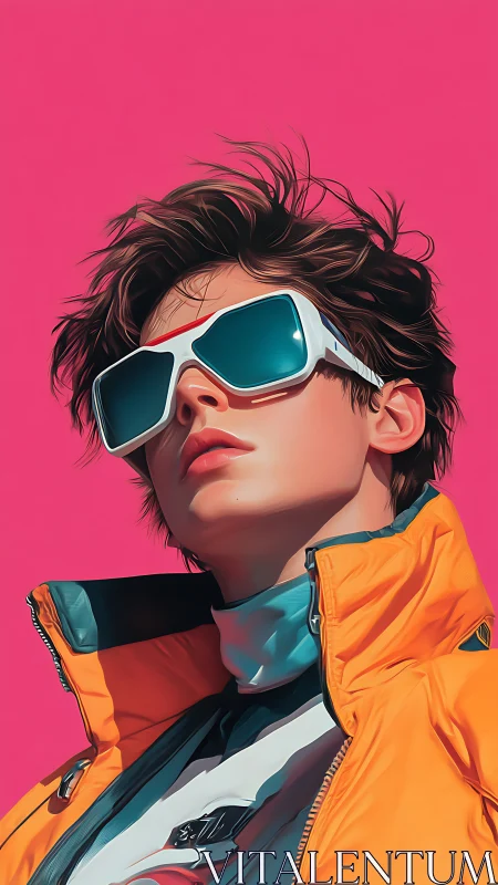 Neon windbreaker royalty stares down a bubblegum horizon